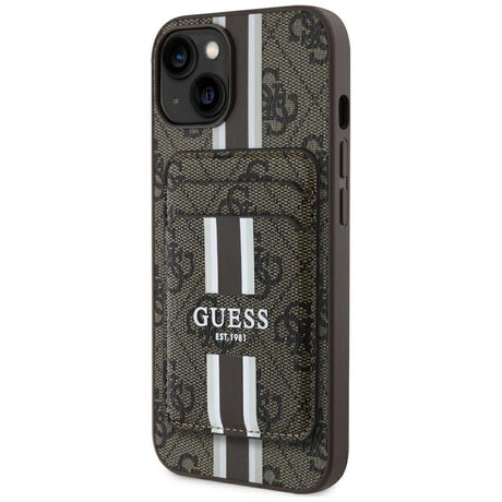 Husa de protectie Guess Cardslot 4G Stripes MagSafe (GUBPHCP15SP4RPSW) compatibil cu iPhone 15, Maro