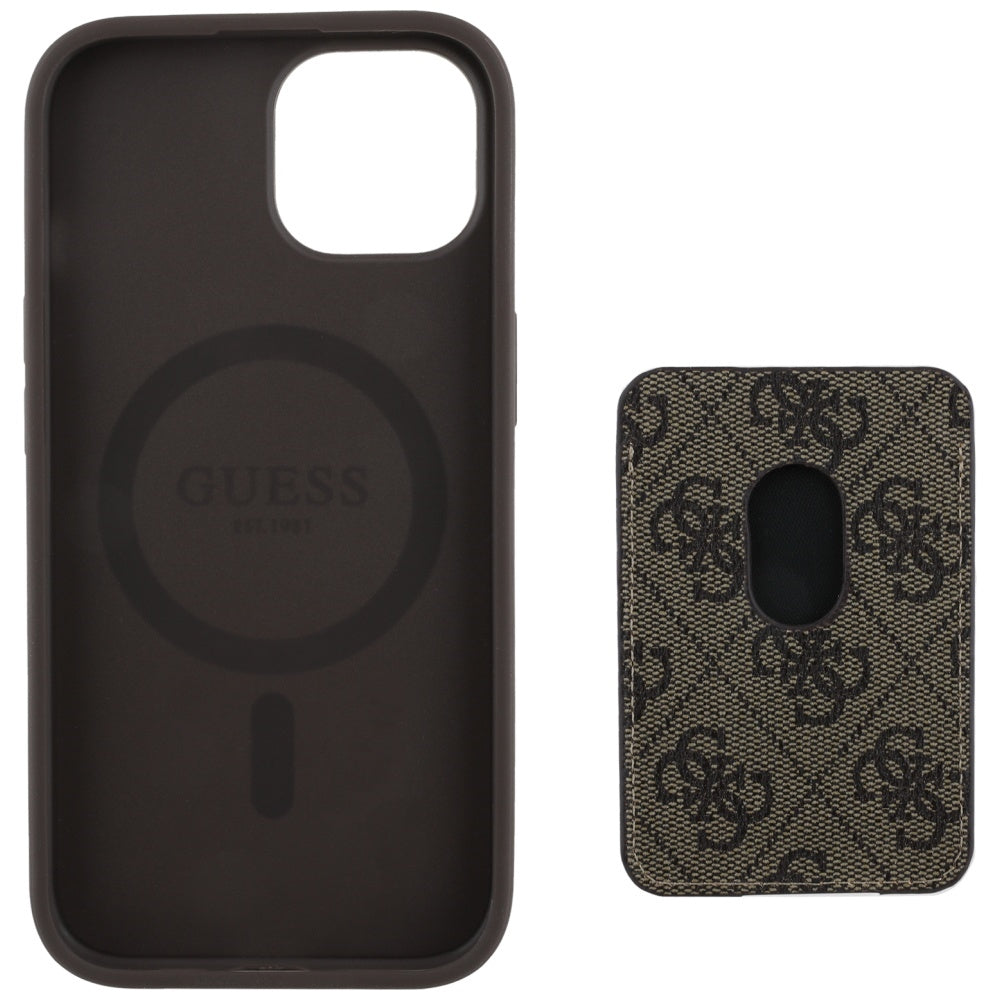 Husa de protectie Guess Cardslot 4G Stripes MagSafe (GUBPHCP15SP4RPSW) compatibil cu iPhone 15, Maro