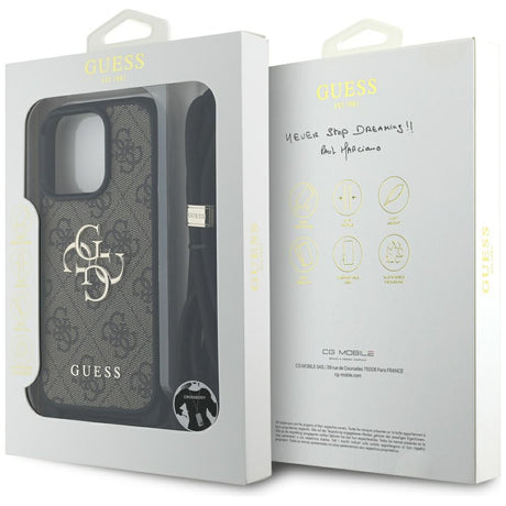Husa de protectie Guess Hardcase 4G Big Logo with Cord Strap (GUHCP16LP4GMGCRW) compatibil cu iPhone 16 Pro, Maro