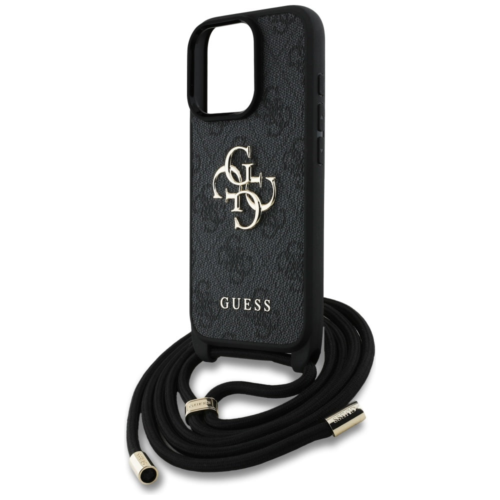 Husa de protectie Guess Hardcase 4G Big Logo with Cord Strap (GUHCP16LP4GMGCRK) compatibil cu iPhone 16 Pro, Negru