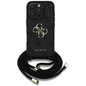 Husa de protectie Guess Hardcase 4G Big Logo with Cord Strap (GUHCP16LP4GMGCRK) compatibil cu iPhone 16 Pro, Negru