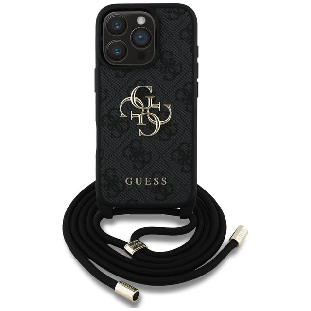 Husa de protectie Guess Hardcase 4G Big Logo with Cord Strap (GUHCP16LP4GMGCRK) compatibil cu iPhone 16 Pro, Negru