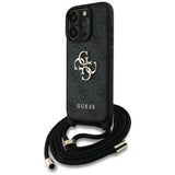 Husa de protectie Guess Hardcase 4G Big Logo with Cord Strap (GUHCP16LP4GMGCRK) compatibil cu iPhone 16 Pro, Negru