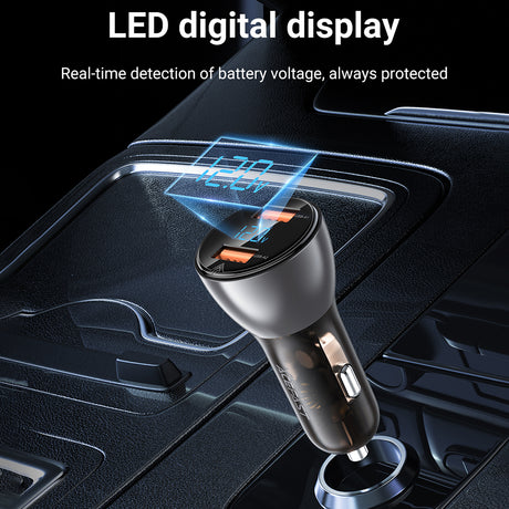 Incarcator Acefast Car (B7), 2x USB, 45W, Dual Fast Charging, with LED Digital Display, Transparent Black