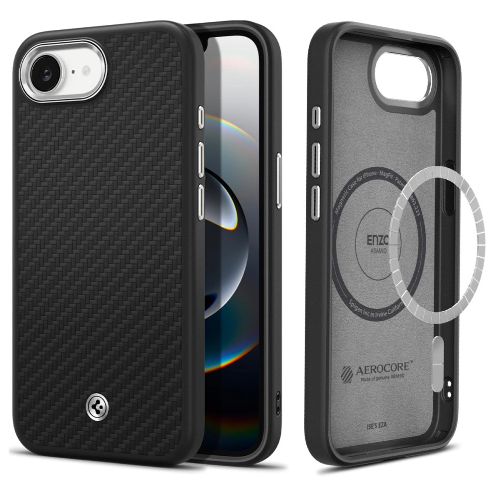 Husa de protectie Spigen Enzo Aramid MagSafe (ACS09153) compatibil cu iPhone 16e / iPhone 17e, Negru Mat