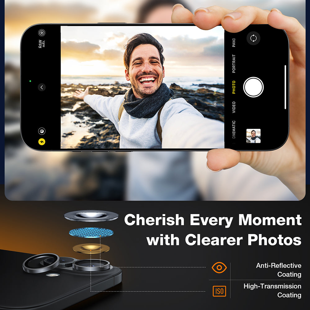 Folie de protectie Torras Lensguard Camera compatibil cu iPhone 16 / iPhone 16 Plus, Negru