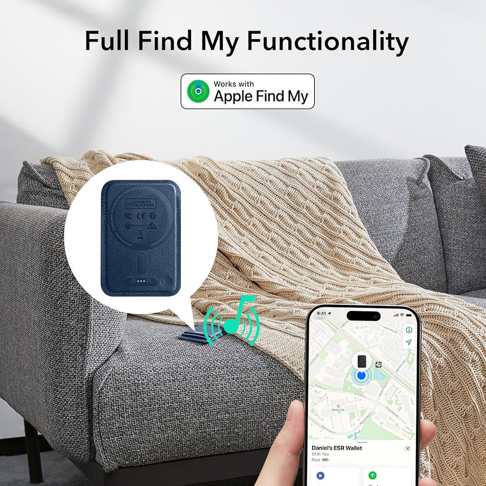 Suport ESR Premium Wallet Classic Geo MagSafe (2K64404), Smart 4 Cards Storage, Made from Artificial Leather, Albastru Inchis
