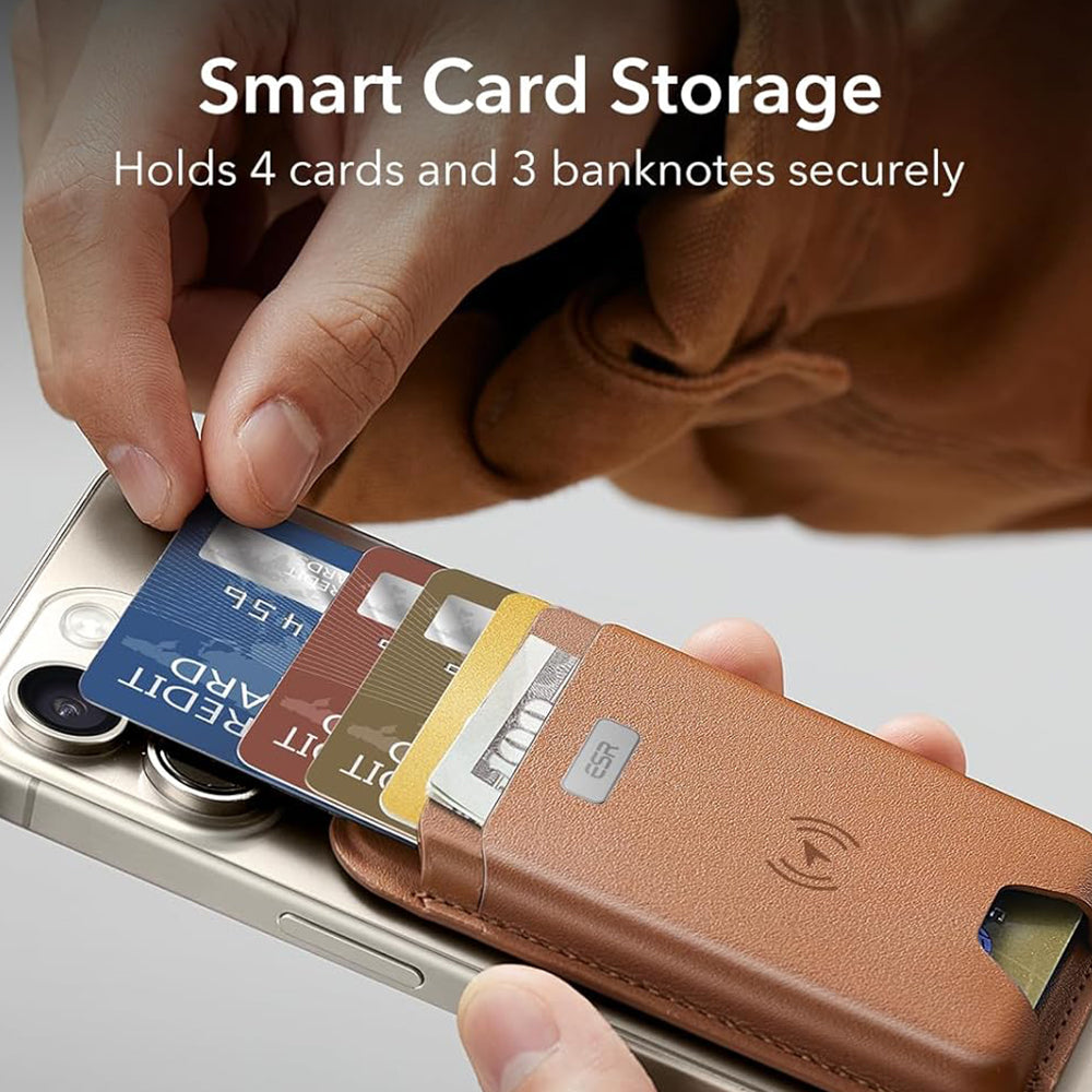 Suport ESR Premium Wallet Classic Geo MagSafe (2K64402), Smart 4 Cards Storage, Made from Artificial Leather, Caramel Brown