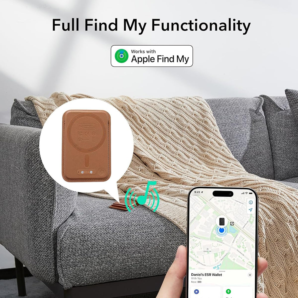 Suport ESR Premium Wallet Classic Geo MagSafe (2K64402), Smart 4 Cards Storage, Made from Artificial Leather, Caramel Brown