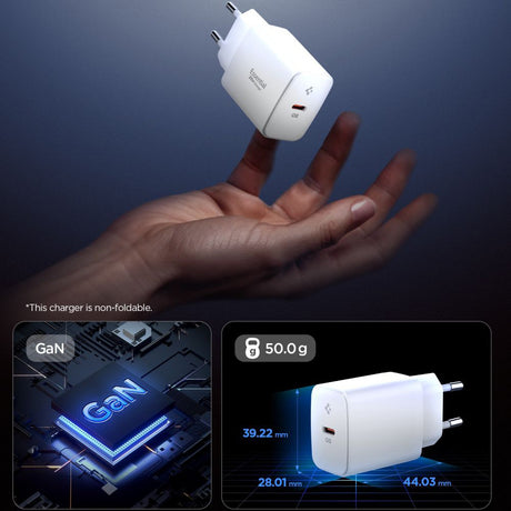 Incarcator Spigen Essential EE201EU (ACH08701), Type-C, GaN, Fast Charging, PD20W, Quantum Boost, Alb