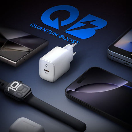 Incarcator Spigen Essential EE201EU (ACH08701), Type-C, GaN, Fast Charging, PD20W, Quantum Boost, Alb