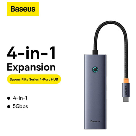 Hub/Dock Baseus Docking Station Lite Series (B0005280A813-03), Type-C to 4x USB3.0, 5Gbps, Touch Control, Plug-and-Play, Gri Spatial