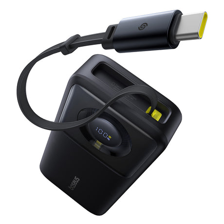 Baterie externa Baseus Free2Pull (P10073700123-00), with Retractable USB-C Cable, Type-C, Display, 20000mAh, 65W, 0.7m, Negru