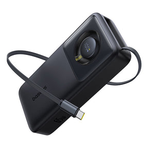 Baterie externa Baseus Free2Pull (P10073700123-00), with Retractable USB-C Cable, Type-C, Display, 20000mAh, 65W, 0.7m, Negru