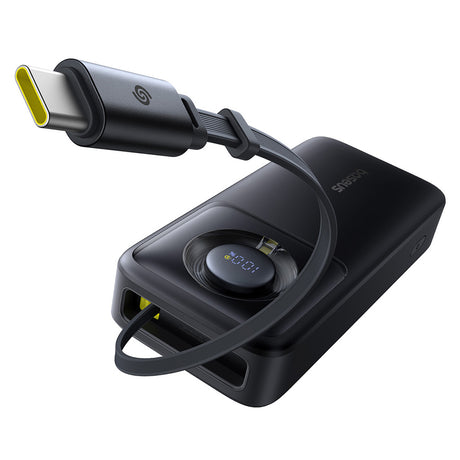 Baterie externa Baseus Free2Pull (P10073700123-00), with Retractable USB-C Cable, Type-C, Display, 20000mAh, 65W, 0.7m, Negru
