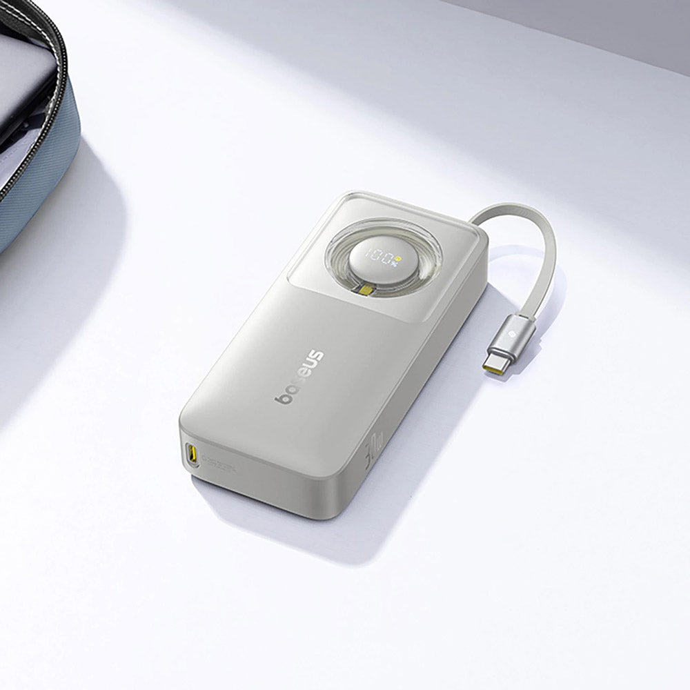 Baterie externa Baseus Free2Pull (P10073701843-00), with Retractable USB-C Cable, Type-C, Display, 10000mAh, 30W, 0.7m, Gri