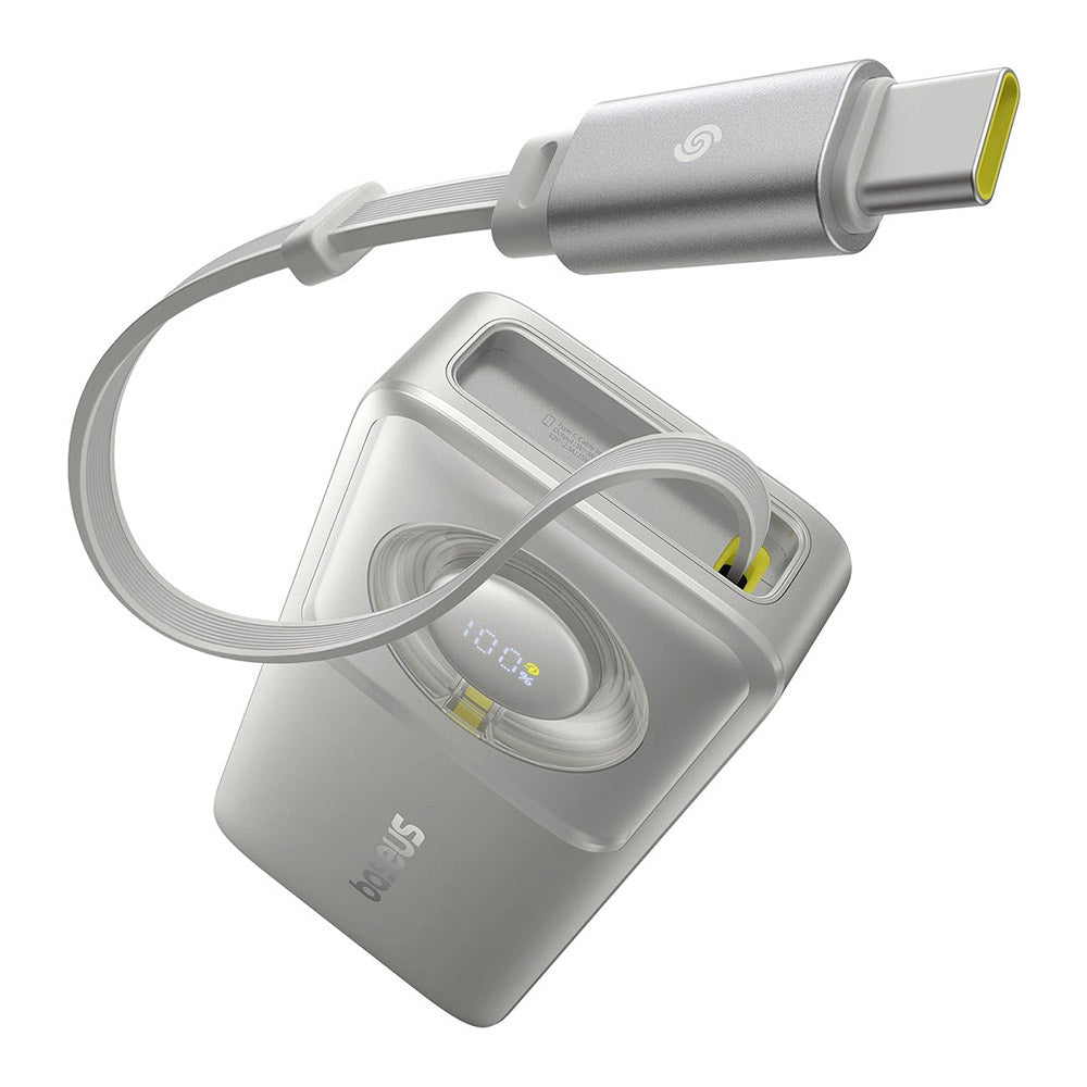 Baterie externa Baseus Free2Pull (P10073701843-00), with Retractable USB-C Cable, Type-C, Display, 10000mAh, 30W, 0.7m, Gri