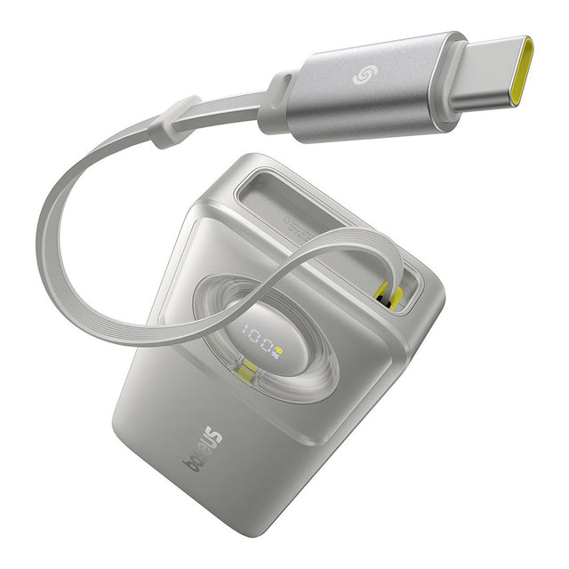 Baterie externa Baseus Free2Pull (P10073701843-00), with Retractable USB-C Cable, Type-C, Display, 10000mAh, 30W, 0.7m, Gri