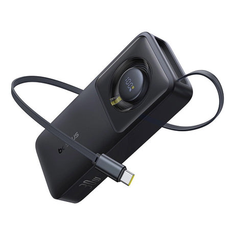 Baterie externa Baseus Free2Pull (P10073701123-00), with Retractable USB-C Cable, Type-C, Display, 10000mAh, 30W, 0.7m, Negru