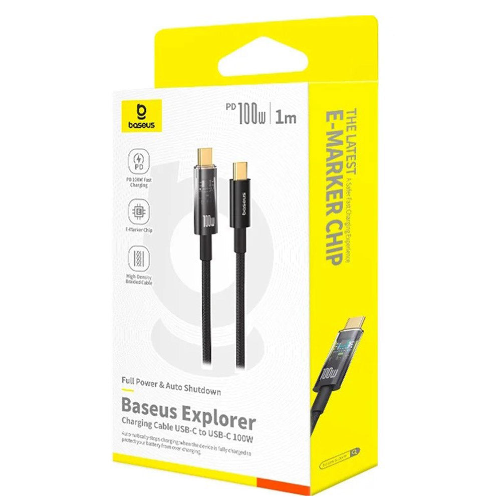 Cablu Baseus Explorer (P10319703111-00), Type-C, Fast Charge, 100W, with Auto Shutdown, Naylon, 1m, Cluster Black