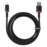 Cablu Baseus Dura Series (P10377801U01-03), USB to Lightning, Fast Charging, 2.4A, 480Mbps, Nylon, 2m, Rosu / Black