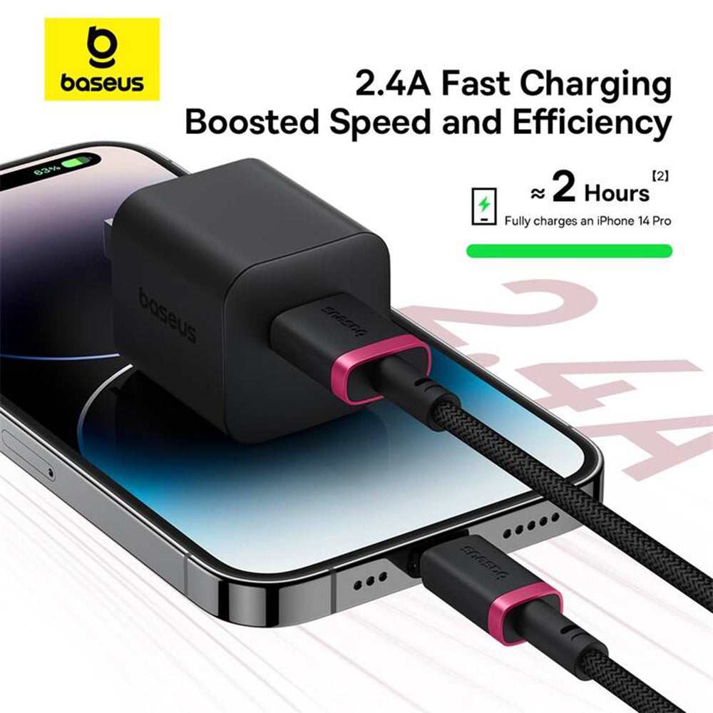 Cablu Baseus Dura Series (P10377801U01-03), USB to Lightning, Fast Charging, 2.4A, 480Mbps, Nylon, 2m, Rosu / Black