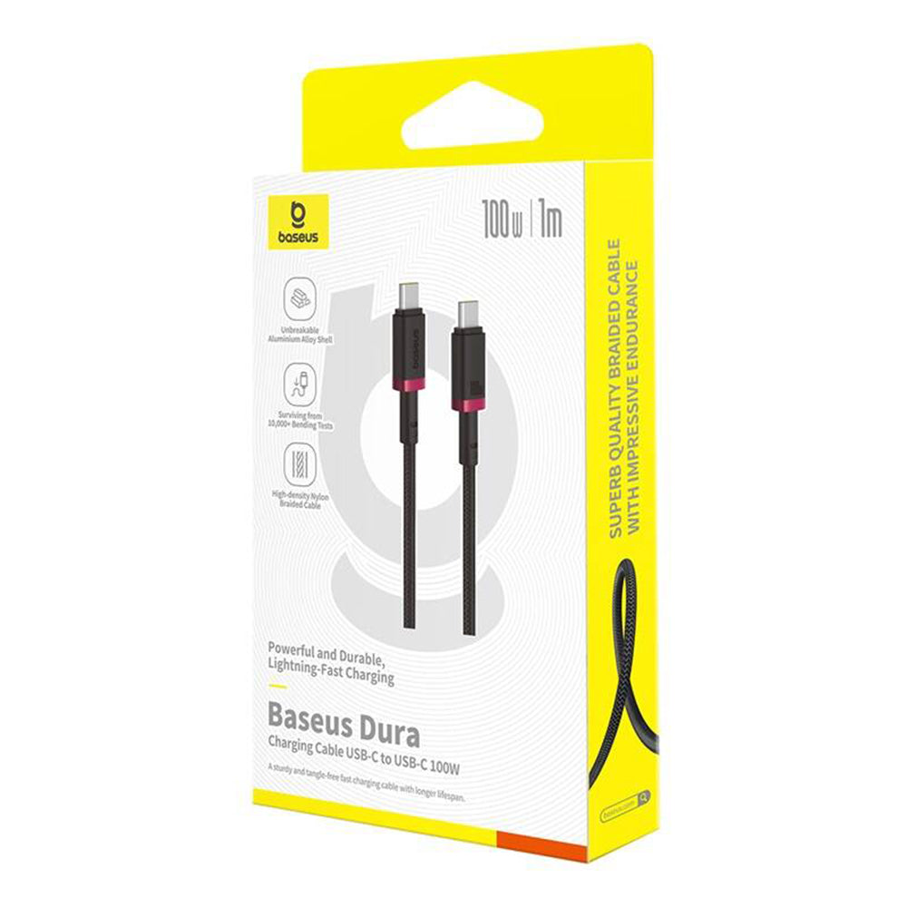 Cablu Baseus Dura Series (P10377803U01-01), for MacBook, Type-C, Fast Charge, PD 100W, 480Mbps, 1m, Rosu / Black
