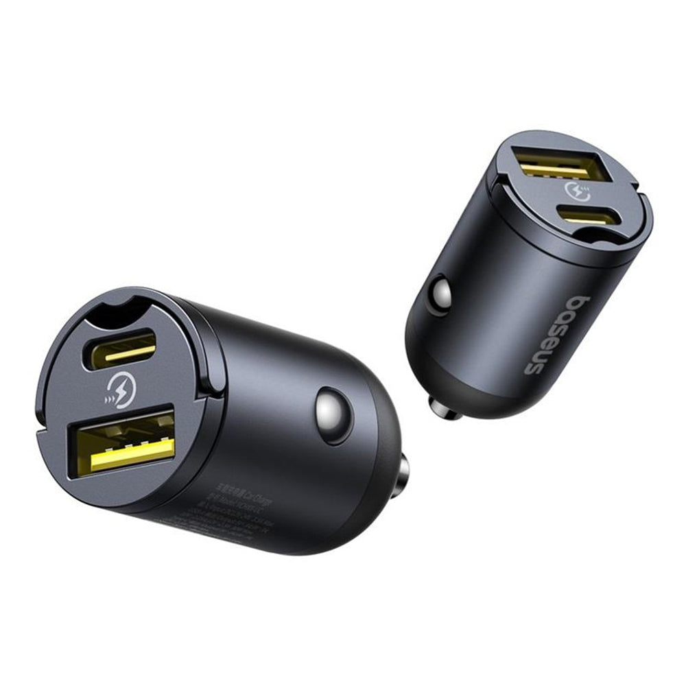 Incarcator Baseus Car Tiny Star Mini (C00035001121-02), USB, Type-C, 30W, with Built-in Pull Handle, 12V to 24V, Negru