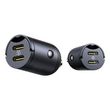Incarcator Baseus Car Tiny Star Mini (C00035001121-03), 2x Type-C, 30W, with Built-in Pull Handle, 12V to 24V, Negru