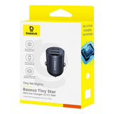 Incarcator Baseus Car Tiny Star Mini (C00035001121-03), 2x Type-C, 30W, with Built-in Pull Handle, 12V to 24V, Negru