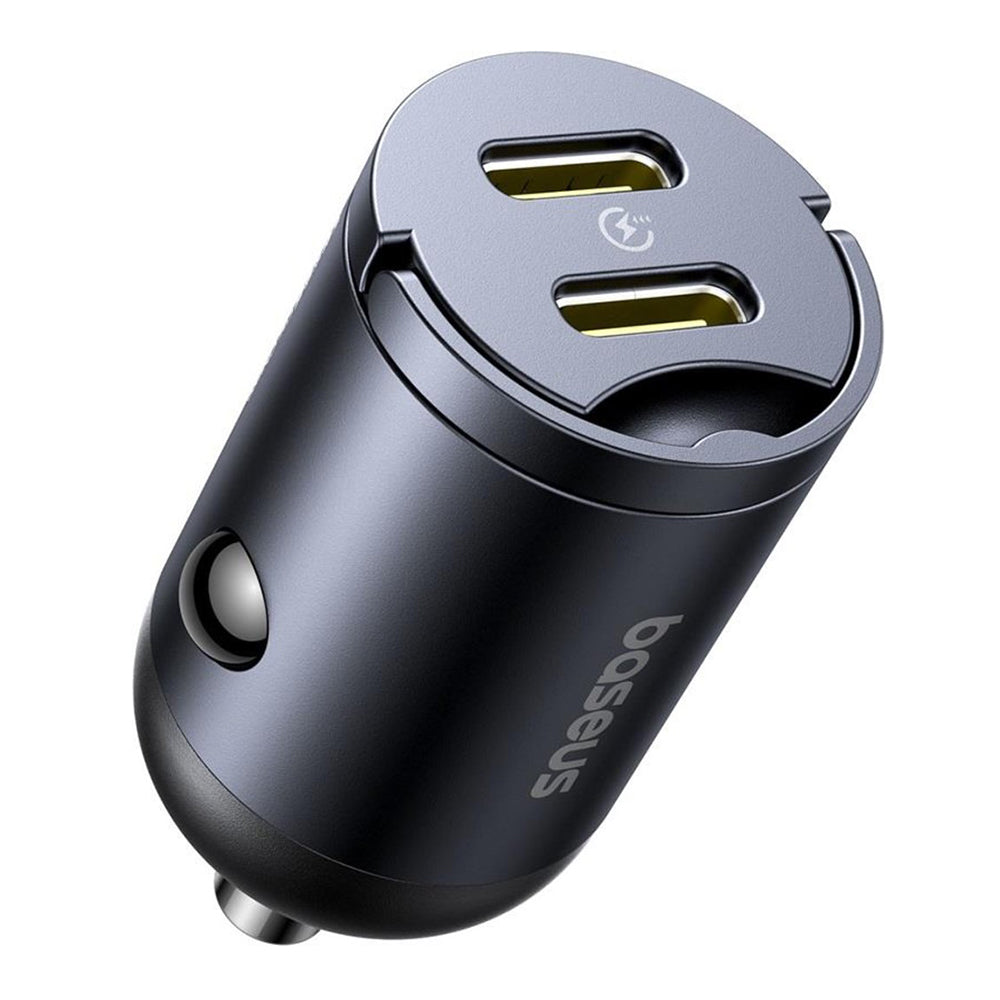 Incarcator Baseus Car Tiny Star Mini (C00035001121-03), 2x Type-C, 30W, with Built-in Pull Handle, 12V to 24V, Negru
