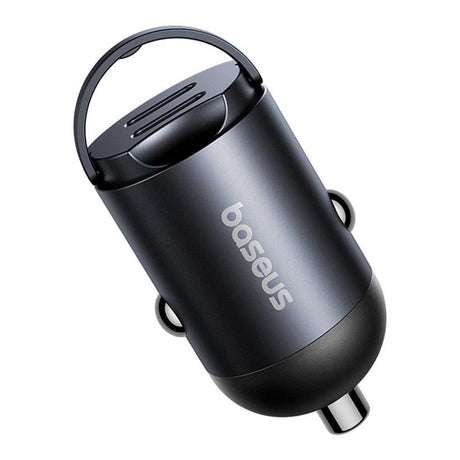 Incarcator Baseus Car Tiny Star Mini (C00035001121-03), 2x Type-C, 30W, with Built-in Pull Handle, 12V to 24V, Negru