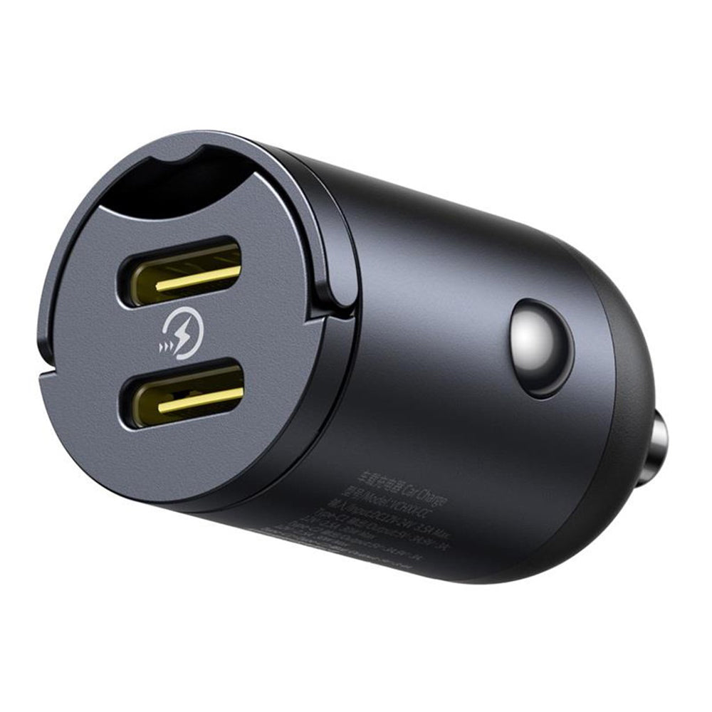 Incarcator Baseus Car Tiny Star Mini (C00035001121-03), 2x Type-C, 30W, with Built-in Pull Handle, 12V to 24V, Negru
