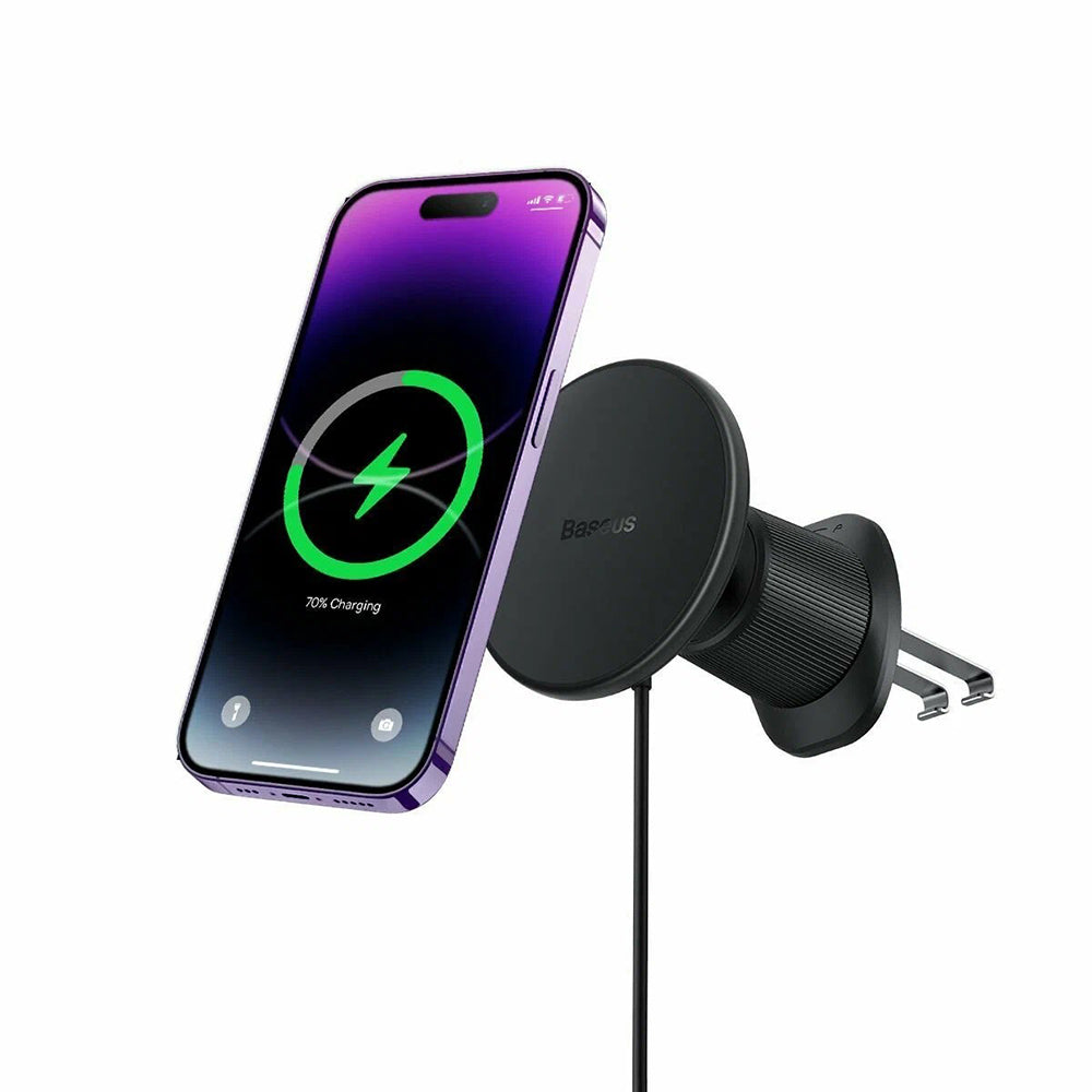 Suport Baseus Wireless Car Vent (C40141001111-00), 15W, N52 Magnets, 360°, Ambient Light, Anti-Shake, Mini Size, Negru