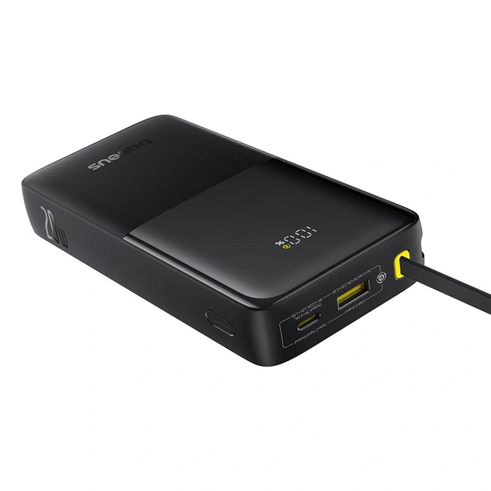 Baterie externa Baseus Bipow 2 (P10077101113-01), with Built-in USB-C Cable, Type-C, USB, Smart Display, 20000mAh, 20W, Negru