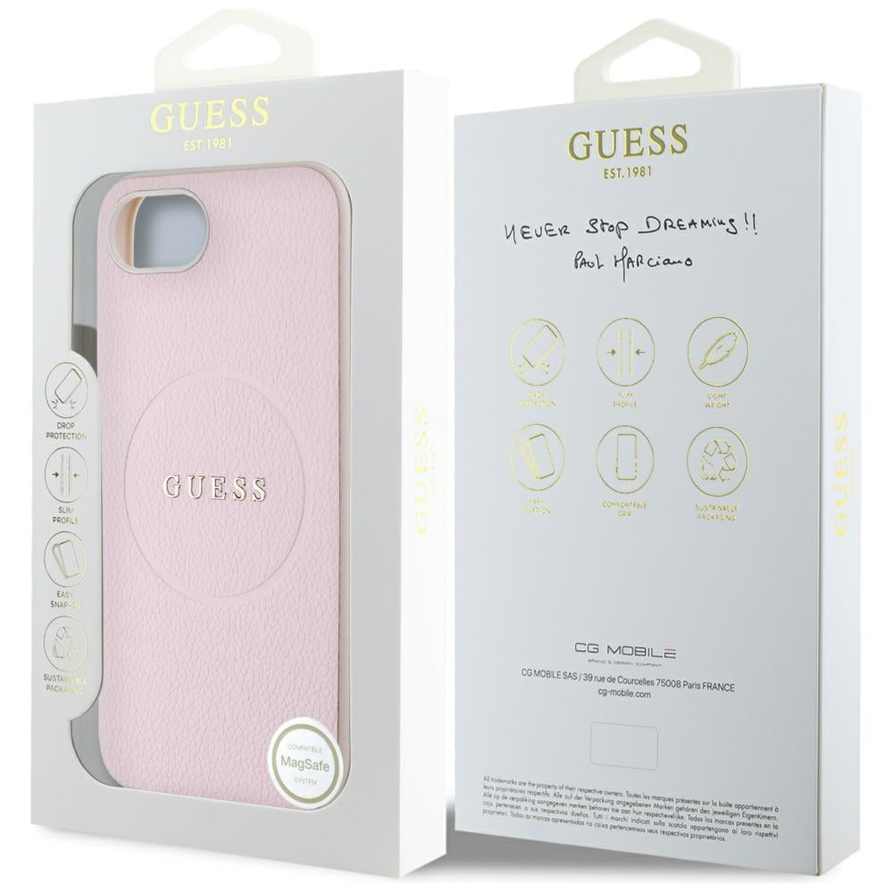 Husa de protectie Guess Grained Gold Ring MagSafe (GUHMPSE4PGHSMMP) compatibil cu iPhone 16e / iPhone 17e, Roz