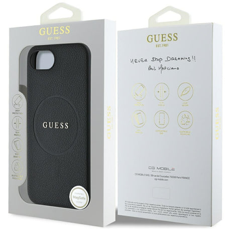 Husa de protectie Guess Grained Gold Ring MagSafe (GUHMPSE4PGHSMMK) compatibil cu iPhone 16e / iPhone 17e, Negru
