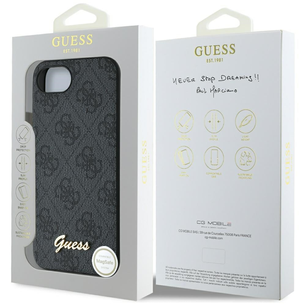 Husa de protectie Guess Hardcase 4G Script Logo (GUHMPSE4HG4SHK) compatibil cu iPhone 16e / iPhone 17e, Negru