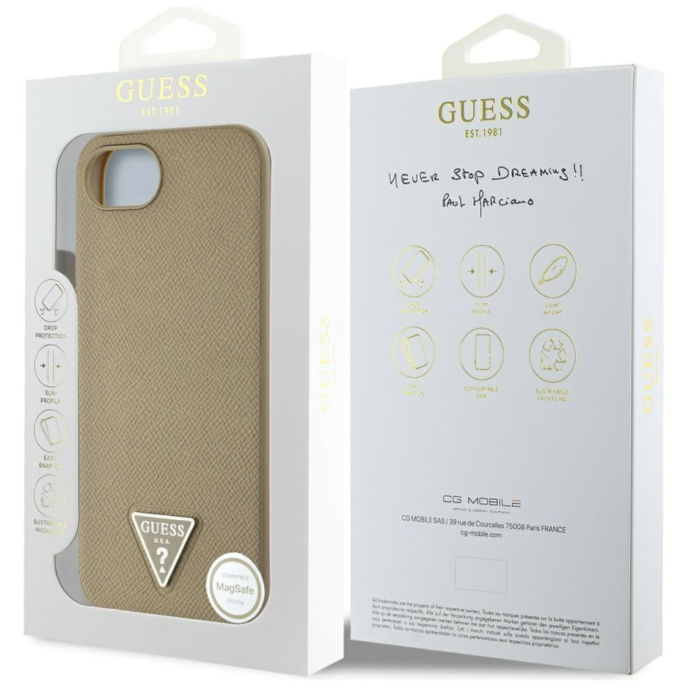 Husa de protectie Guess Grained PU Triangle Logo MagSafe (GUHMPSE4PGTSPSW) compatibil cu iPhone 16e / iPhone 17e, Maro