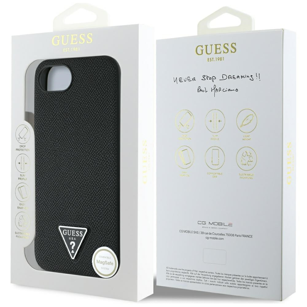 Husa de protectie Guess Grained PU Triangle Logo MagSafe (GUHMPSE4PGTSPSK) compatibil cu iPhone 16e / iPhone 17e, Negru