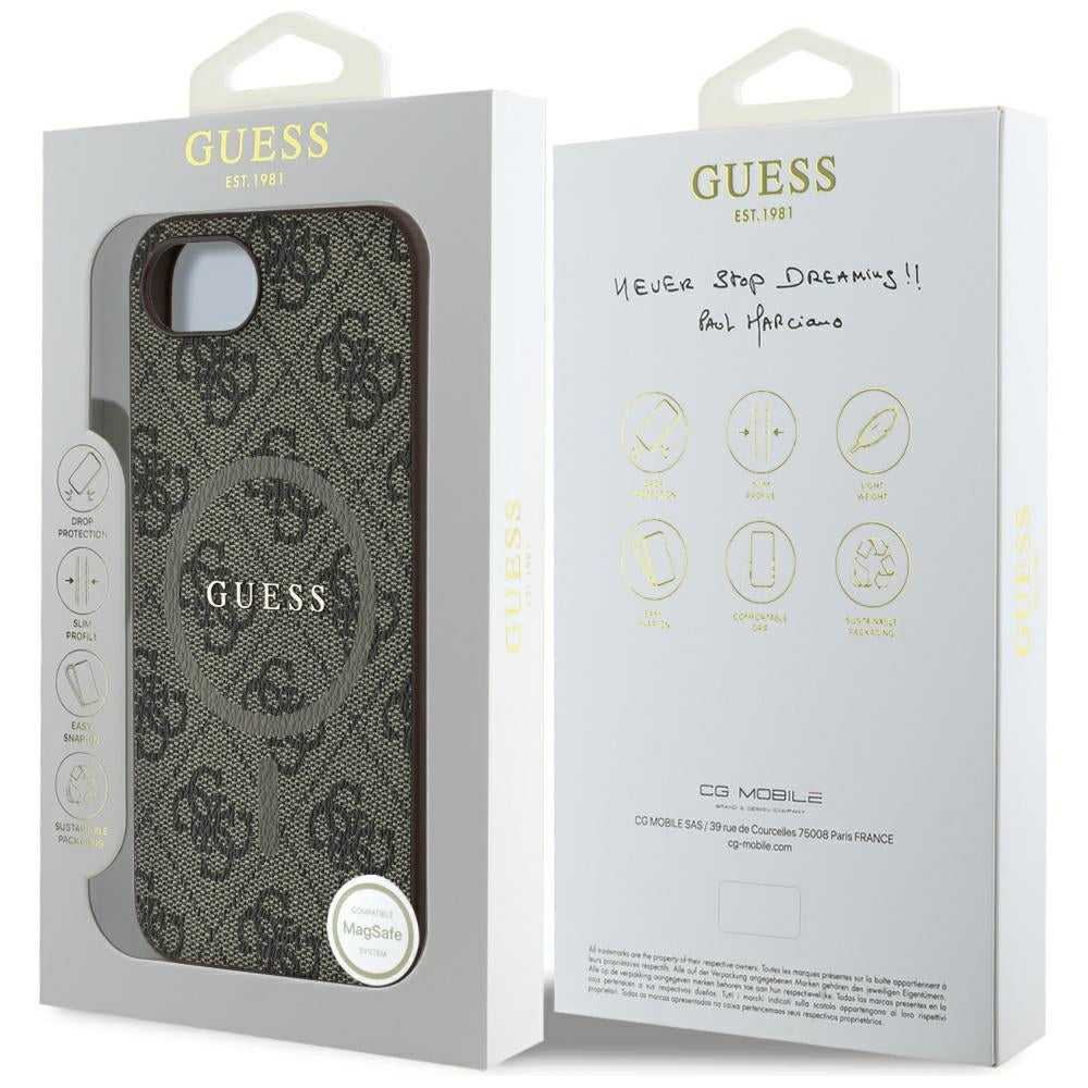 Husa de protectie Guess 4G Ring Classic Logo MagSafe (GUHMPSE4G4GFRW) compatibil cu iPhone 16e / iPhone 17e, Maro