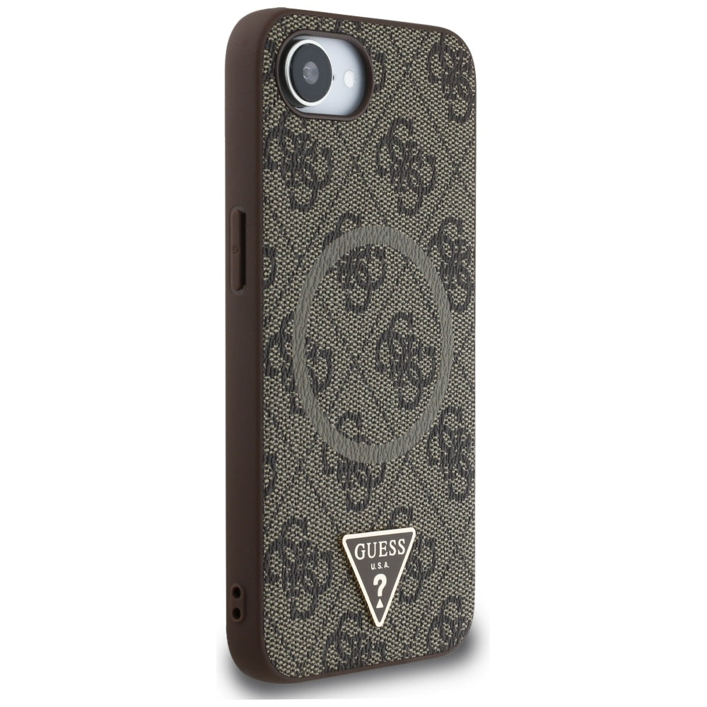 Husa de protectie Guess 4G Ring Triangle Logo MagSafe (GUHMPSE4P4TDPW) compatibil cu iPhone 16e / iPhone 17e, Maro