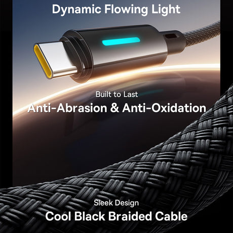 Cablu Baseus Lit (P10379000121-00), for Macbook, Type-C, 100W, Dynamic LED Light, E-marker Chip, 1m, Negru Cosmic