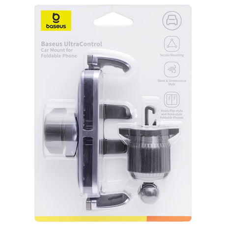 Suport Baseus (C40483401813-00), for Phone/Tablet, Leather Finish, Retractable Arms, Auto Clamping, Negru Silver