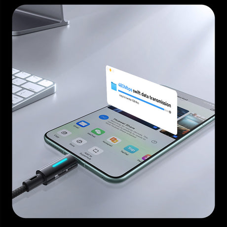 Cablu Baseus Lit (P10379002121-01), USB to Type-C, 100W, Fast Charging, LED Light, Button-Control, 2m, Negru Cosmic