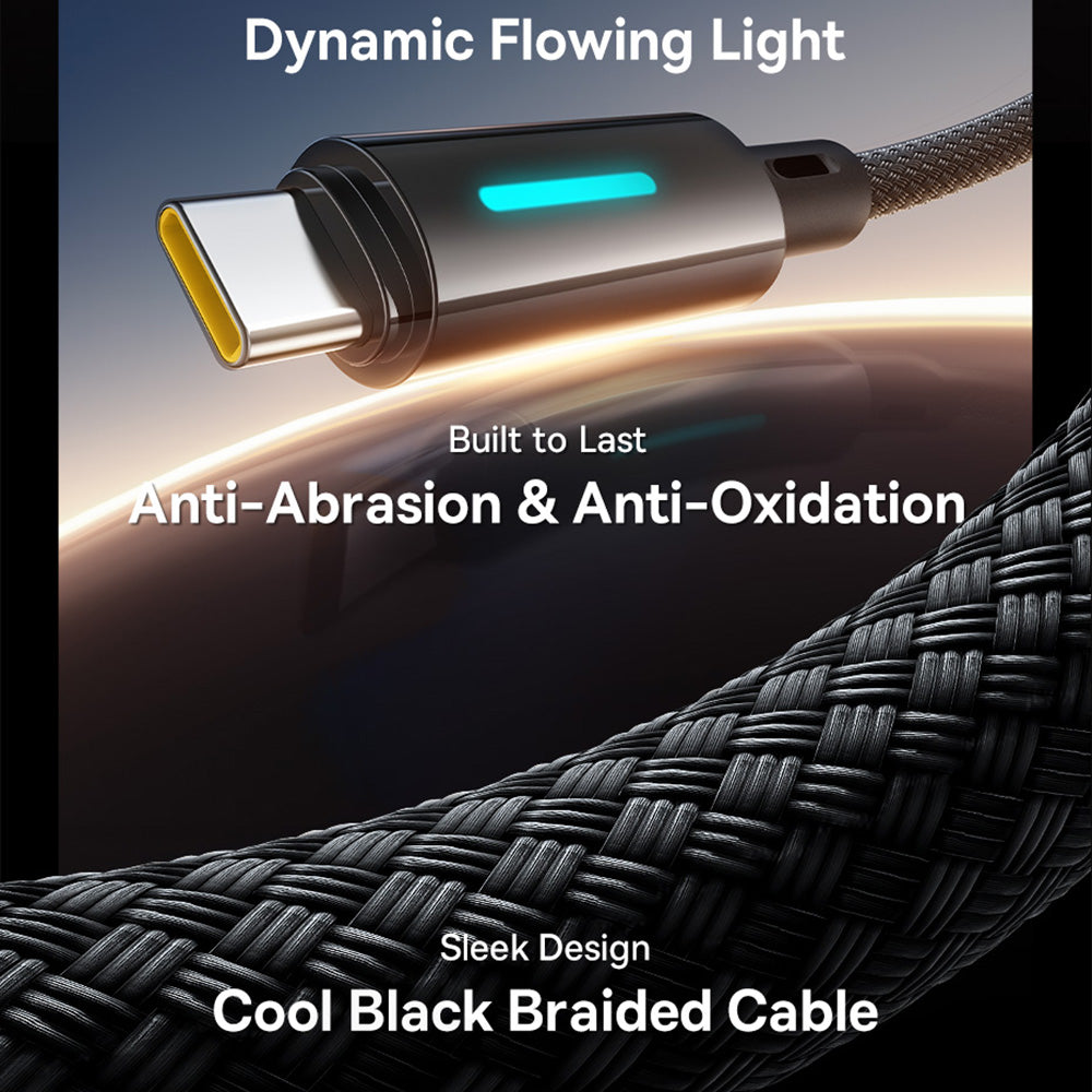 Cablu Baseus Lit (P10379002121-01), USB to Type-C, 100W, Fast Charging, LED Light, Button-Control, 2m, Negru Cosmic