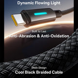 Cablu Baseus Lit (P10379002121-00), USB to Type-C, 100W, Fast Charging, LED Light, Button-Control, 1m, Negru Cosmic