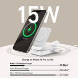 Incarcator Anker Charging Station MagGo 3in1 (B2557321), Qi2, for Apple, 15W, with USB-C Charger and Cable Type-C, Alb