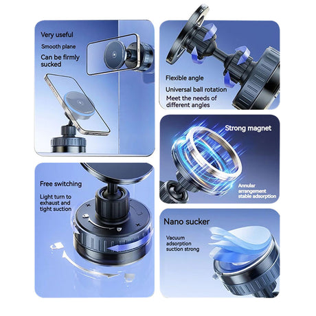 Suport Techsuit Premium with Wireless Charging (HOLD253), MagSafe N52 Magnets, Powerful Suction Cup, Dashboard, Negru