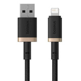 Cablu Baseus Dura Series (P10377801U01-02), USB to Lightning, Fast Charging, 480Mbps, 2.4A, Nylon, 2m, Auriu / Black